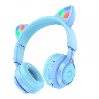 Wireless Ακουστικά Stereo Hoco W39 Cat Ear Hi-Fi BT V5.3 3.5mm 10h ώρες λειτουργίας Μπλε