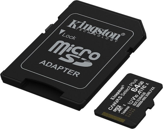 Kingston Canvas Select Plus microSDHC 64GB U1 V10 A1 UHS-I 100MB/sμε αντάπτορα