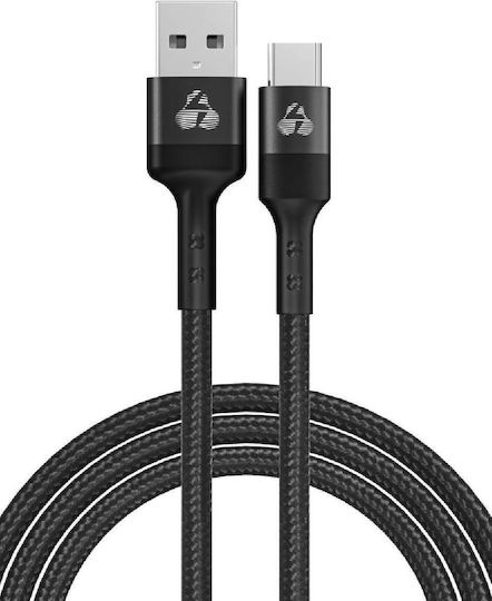 Powertech Braided USB 2.0 Cable USB-C male - USB-A 60W PD Μαύρο 0.6m PTR-0129