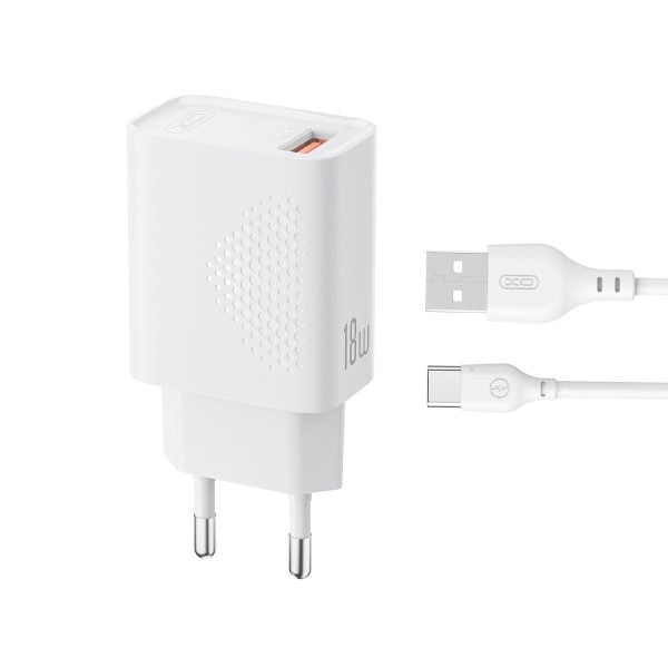 XO Φορτιστής με Θύρα USB-A και Καλώδιο USB-C 18W Quick Charge 3.0 Λευκός (L159)