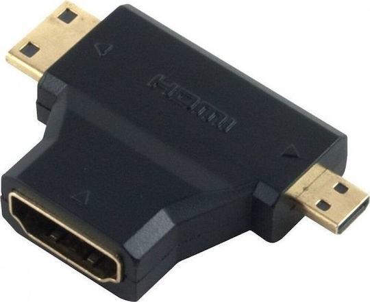 Powertech Μετατροπέας micro HDMI / mini HDMI male σε HDMI female 1τμχ ADA-H004