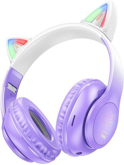 Hoco W42 Cat Ears Ασύρματα / Ενσύρματα Παιδικά Over Ear Ακουστικά με 12 ώρες Λειτουργίας Purple Grape