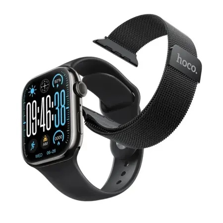 Smartwatch Hoco Y42 με Παλμογράφο Δυνατότητα Κλήσεων και Δεύτερο Λουράκι (Μαύρο)