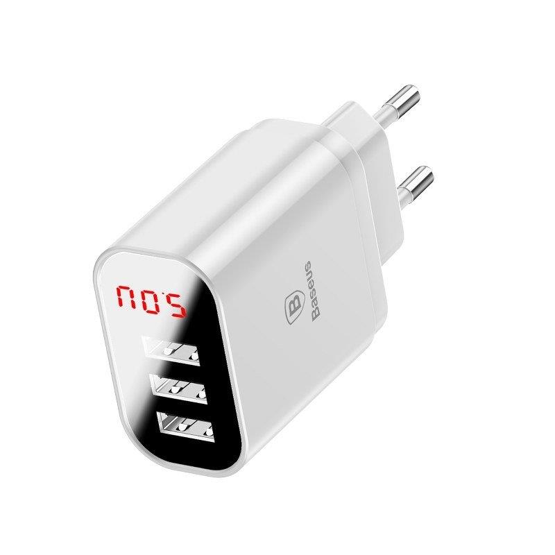 Baseus Mains charger with display Mirror Travel 3x USB - white