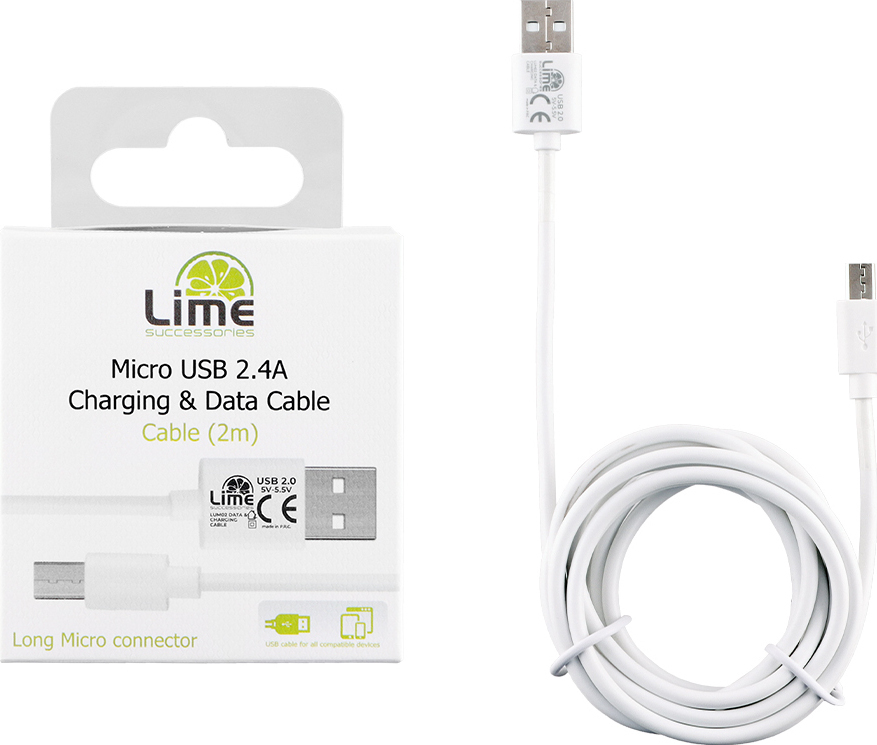 LIME MICRO USB DEVICES LONG USB 2.4A ΦΟΡΤΙΣΗΣ-DATA 2m LUM02 WHITE