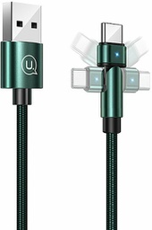 [6958444929279] Usams SJ477 Angle (90°) / Braided USB 2.0 Cable USB-C male - USB-A 10W Πράσινο 1m SJ477USB02