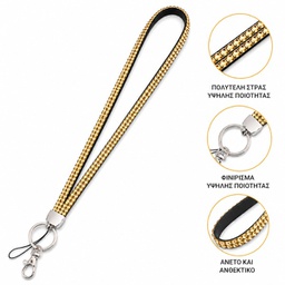 [4941700000005] Sparkly Clip 40cm Κολιέ στρας Λουράκι για κινητό Χρυσό