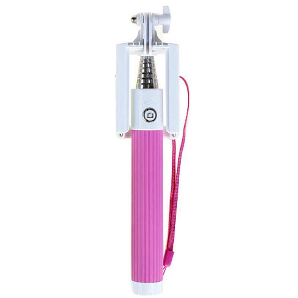 Mini Cable Selfie Stick - Τηλεσκοπικό Μονόποδο με Καλώδιο 3.5mm - Ροζ