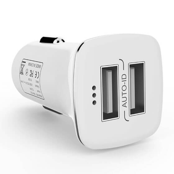 DeTech DE-C01 Car socket charger , 5V/2.4A, 12/24V, 2 x USB, White - 14122