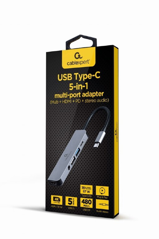 Cablexpert USB-C Docking Station με HDMI 4K PD Γκρι (A-CM-COMBO5-02)