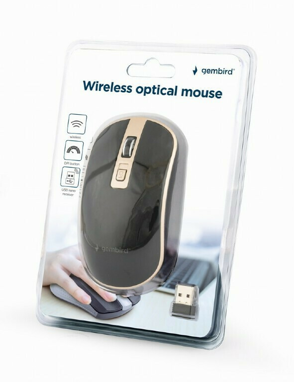 Gembird MUSW-4B-06-BG 4-button wireless optical mouse 1600 DPI, black-gold