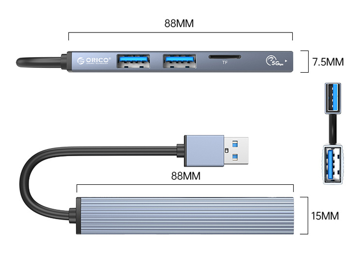 Orico AH-A12F USB 3.0 Hub 3 Θυρών με σύνδεση USB-A Γκρι  Orico AH-A12F USB 3.0 Hub 3 Θυρών με σύνδεση USB-A Γκρι