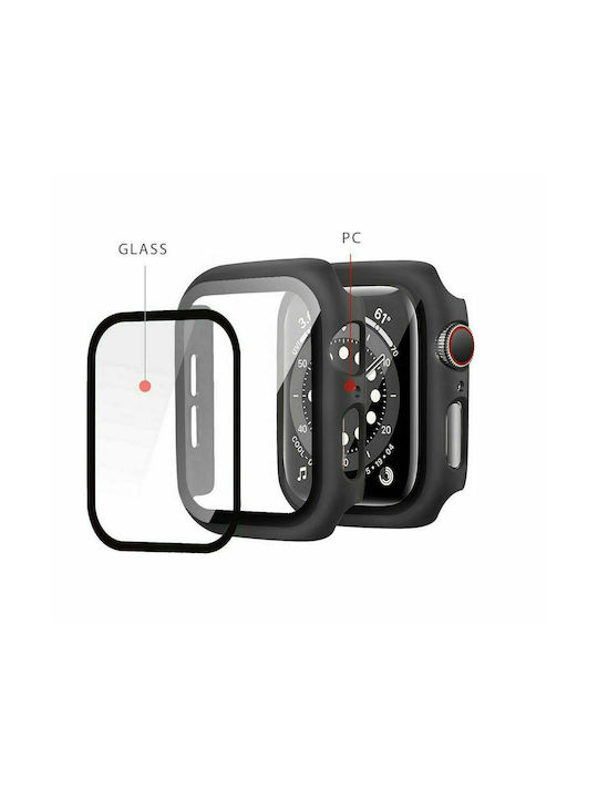 Oem Full Face 360 Πλαστική Θήκη Mε Τζαμάκι Για Apple Watch 45 mm Μαύρο