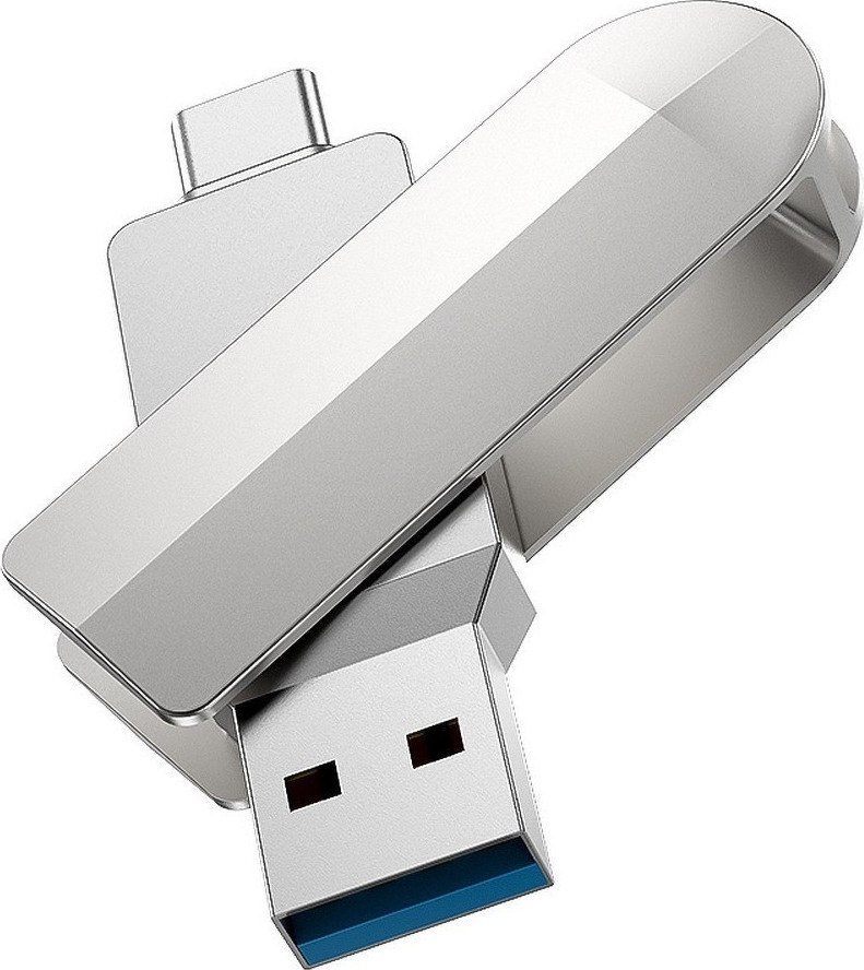 Flash Drive Hoco UD10 2 in 1 128GB USB-A 3.0 και USB-C Συμβατό με Windows Mac Linux και Android Ασημ