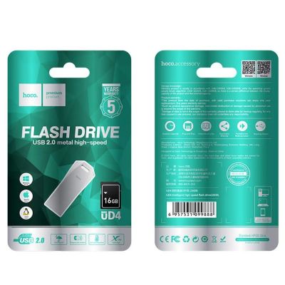 Flash Drive Hoco UD4 Intelligent 16GB USB 2.0 Metal High-Speed Slim Ασημί