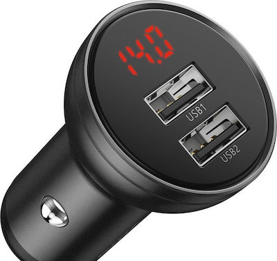 Baseus Digital Display Dual USB 4.8A Car Charger 24W + 3in1 USB – UBS Type C / micro USB / Lightning 1