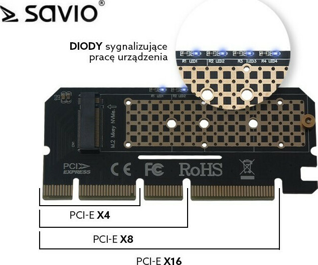 Expansion card, adapter M.2 NVMe M-Key PCI-E Savio AK-41