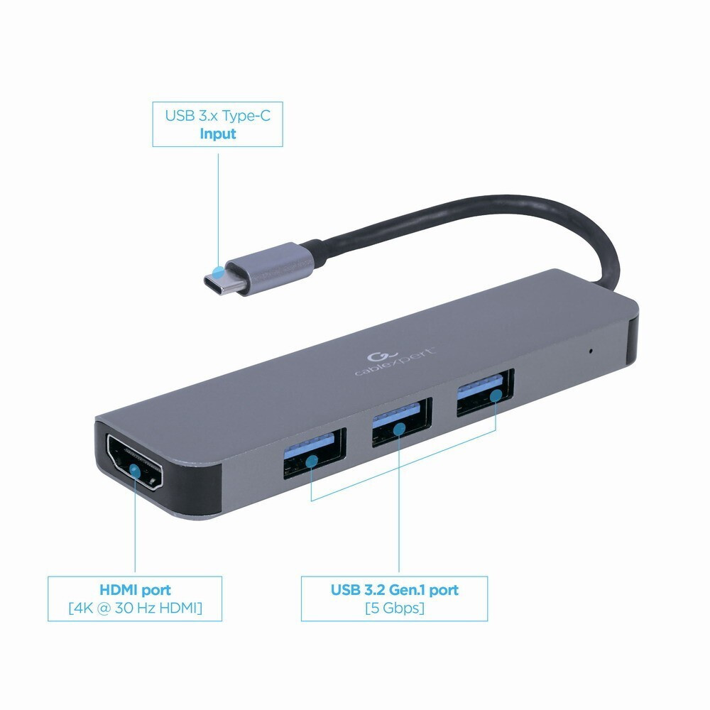 Cablexpert USB-C Docking Station με HDMI 4K Γκρι (A-CM-COMBO2-01)