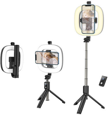 Βάση Στήριξης και Selfie Stick Hoco LV03 Plus 360ᵒ για Συσκευές 4.7&quot;-6.7&quot; με LED Φωτισμό και Τηλεχειριστήριο Μαύρη