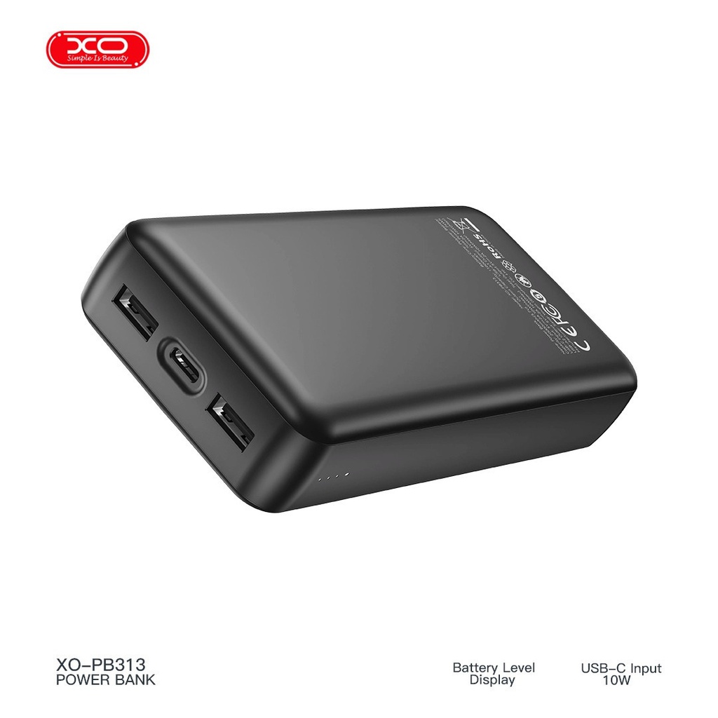 XO PB313 Power Bank 20000mAh με 2 Θύρες USB-A και Θύρα USB-C Μαύρο