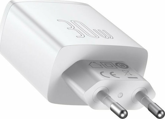 Baseus Φορτιστής Χωρίς Καλώδιο με 2 Θύρες USB-A και Θύρα USB-C 30W Power Delivery Λευκός (Compact 2U+C)