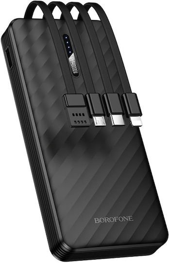 Power Bank Borofone BJ84A 20000mAh με 4 Καλώδια Φόρτισης USB-C USB-A Lightning Micro-USB και LED Ένδειξη Μπαταρίας Μαύρο