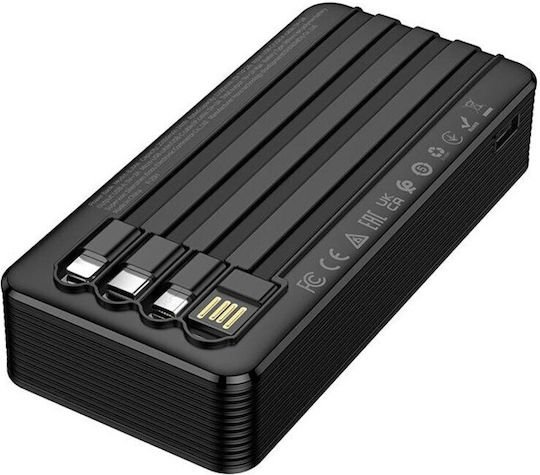 Power Bank Borofone BJ84A 20000mAh με 4 Καλώδια Φόρτισης USB-C USB-A Lightning Micro-USB και LED Ένδειξη Μπαταρίας Μαύρο