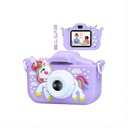 Kids Διπλή HD Camera με εγγραφή βίντεο, mp3 player, υποδοχή SD και επαναφορτιζόμενη μπαταρία μωβ μονόκερος