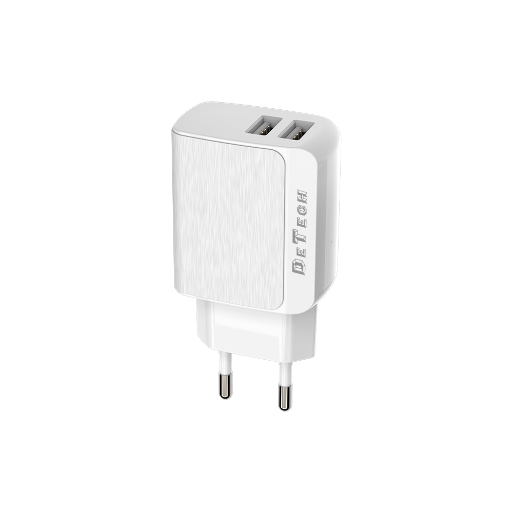 DeTech Network charger  DE-09, 5V/2.4A, 220V, 2 x USB, White - 14139