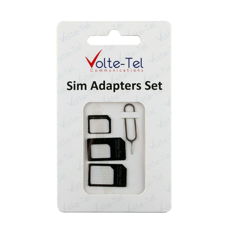 ADAPTORS SET 4 IN 1 - 3 SIM CARD ADAPTORS + SIM CARD TRAY TOOL VOLTE-TEL