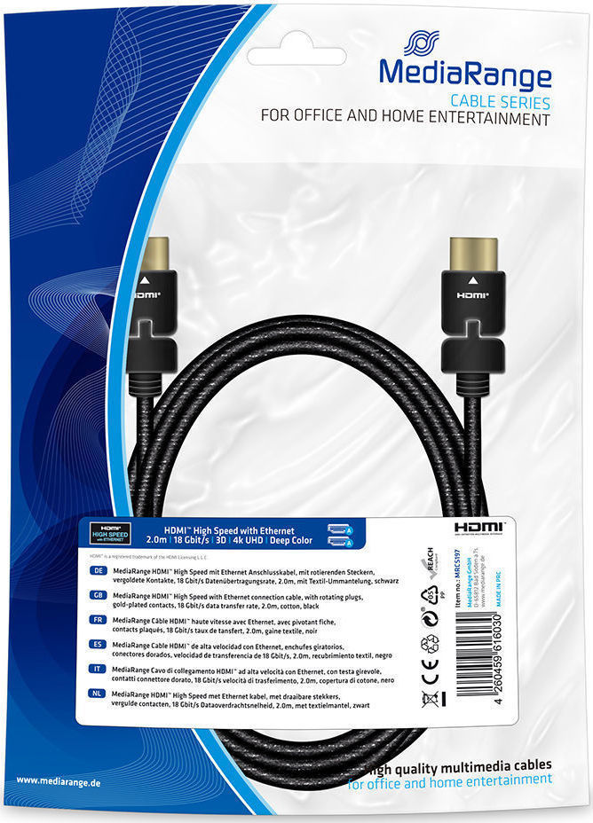 MediaRange HDMI 2.0 Rotating Cable HDMI male - HDMI male 2m Μαύρο