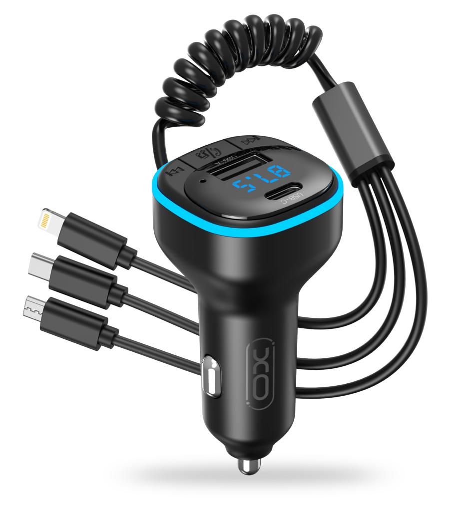 XO BCC07 Smart Bluetooth MP3 Car Charger + Three Data Cable with Light
