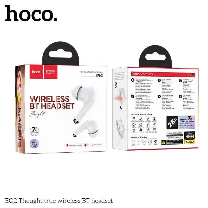 Wireless Hands Free Hoco EQ2 Thought TWS V5.3 με Πλήκτρο Ελέγχου Συμβατό με Siri και 7h Ώρες Λειτουργίας Λευκά