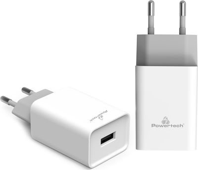 Powertech Φορτιστής Χωρίς Καλώδιο με Θύρα USB-A 20W Quick Charge 3.0 Λευκός