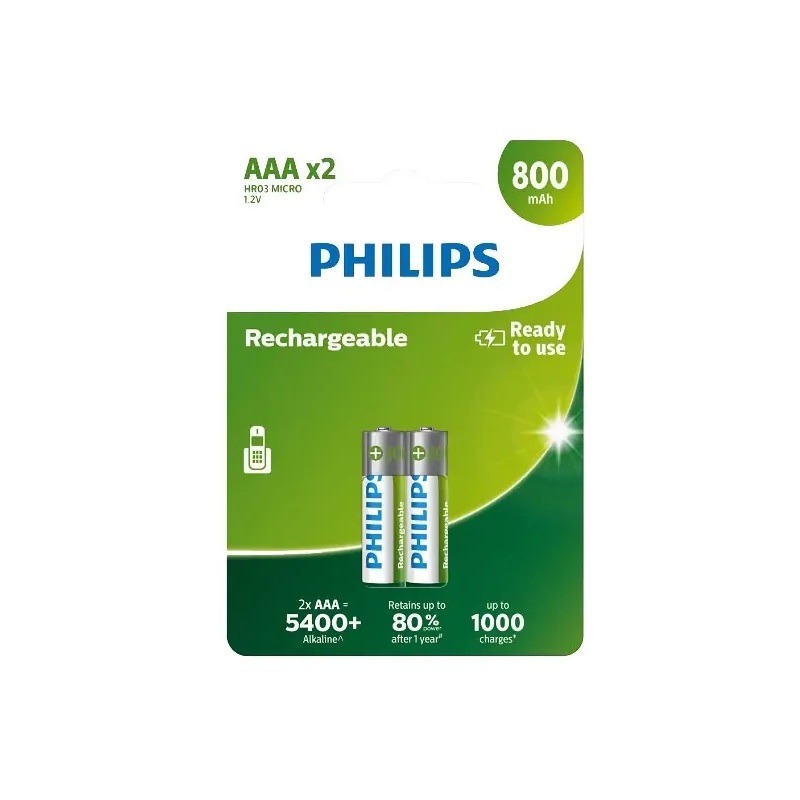 Philips Επαναφορτιζόμενες Μπαταρίες AAA Ni-MH 800mAh 1.2V 2τμχ