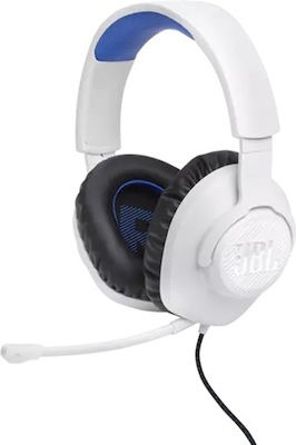 JBL Quantum 100P Over Ear Gaming Headset με σύνδεση 3.5mm Λευκό/Μπλέ for PS4 / PS5