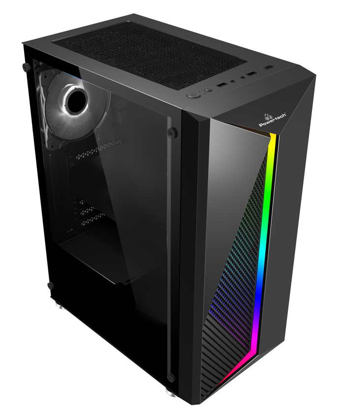 POWERTECH Gaming case PT-848, tempered glass, 80mm fan, PSU 500W PT-864 pt