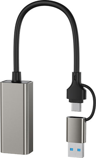 XO HUB018 Αντάπτορας Δικτύου USB σε Type-C 2-σε-1 RJ45 100Mbs14,99