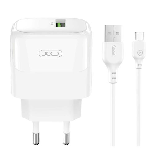 XO L135 Φορτιστής με Θύρα USB-A και Καλώδιο USB-C 18W Quick Charge 3.0 Λευκός