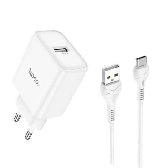 Hoco DC72 River Φορτιστής Ταξιδίου  USB-A 5V 2.1A με Καλώδιο USB-A σε USB-C 1m Λευκός