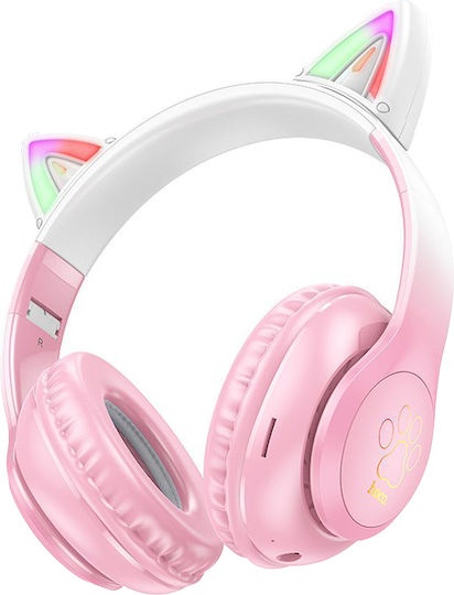 Hoco W42 Cat Ears Ασύρματα / Ενσύρματα Παιδικά Over Ear Ακουστικά με Ραδιόφωνο με 12 ώρες Λειτουργίας Cherry Blossom