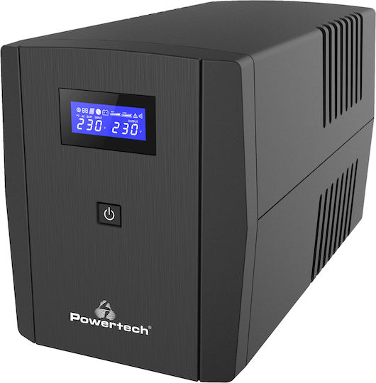 POWERTECH UPS Line Interactive PT-1296 με οθόνη, 1100VA, 600W, 2x Schuko