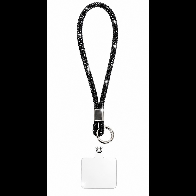 Luxury Crystal Wrist Strap Keychain Holder για Κινητό &amp; Κλειδιά Μαύρο