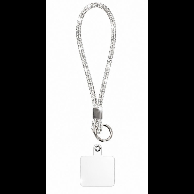 Luxury Crystal Wrist Strap Keychain Holder για Κινητό &amp; Κλειδιά Ασημί