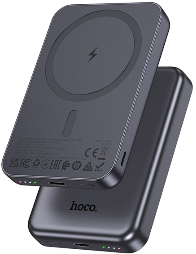 Power Bank Hoco J160 5000mAh με Ασύρματη Φόρτιση 5W και Έξοδο USB-C 5V/2A και LED Ένδειξη Μπαταρίας Μαύρο