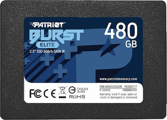 Patriot Burst Elite SSD 480GB τύπου 2.5'' με σύνδεση SATA III PBE480GS25SSDR