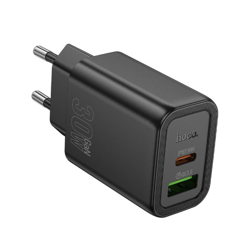 Hoco Φορτιστής Χωρίς Καλώδιο με Θύρα USB-A και Θύρα USB-C 30W Power Delivery / Quick Charge 3.0 Μαύρος (N63)