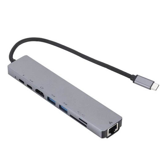 ATC USB-C Docking Station  8in1 με HDMI, PD Ethernet, USBx2 , SD TF Γκρι