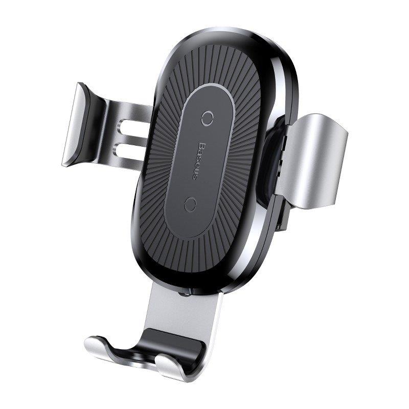Baseus car gravity holder for ventilation grille with Qi induction charger (silver)