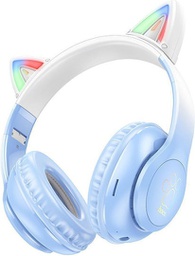 [6931474795861] Hoco W42 Cat Ears Ασύρματα / Ενσύρματα Παιδικά Over Ear Ακουστικά με 12 ώρες Λειτουργίας Crystal Blue